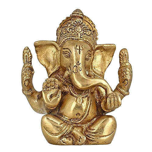 Artvarko Brass Lord Ganesha Ganpati Religious Statue Idol Ganesh Murti Home Decor for Puja Size - Height 4.5 Inches - Image 2