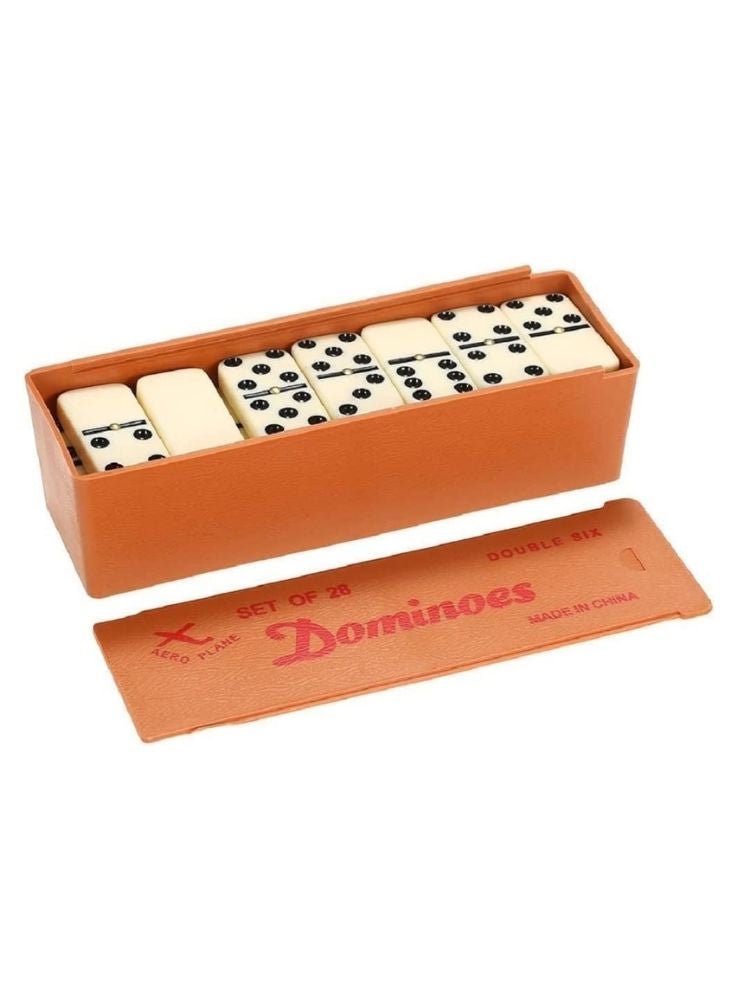 دومينو مجموعة "دومينو دبل سِكس" من ٢٨ قطعة | لعبة بلاط كلاسيكية في علبة جلدية | لعبة أساسية لأمسية الألعاب العائلية - Image 1