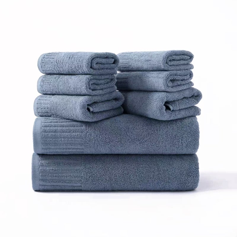 Sharpdo Pure Cotton Towel Set Household Extra Absorbent Bath Towel Hand Towel Wash Cloth Full Cotton 8 Pack Set  2 pieces 34*34cm; 4 pieces 34*73cm; 2 pieces 70*140cm