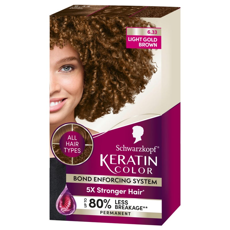 Schwarzkopf Keratin Permanent Hair Color 633 Light Gold Brown 1 Application Professionally Inspired Permanent Hair Dye for up to 80 Less Breakage vs Untreated Hair and up to 100 Gray Coverage