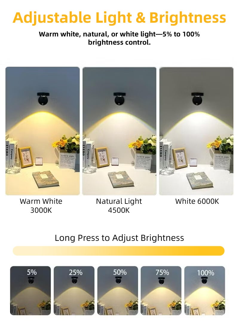 يو إل اتش واي سي مصباح حائط مزود بمستشعر حركة وضوء صورة LED على شكل عين قطة ومصباح حائط قابل لإعادة الشحن يدور 360 درجة ومناسب للممر والجدار والسلالم وغرفة الأطفال - Image 5