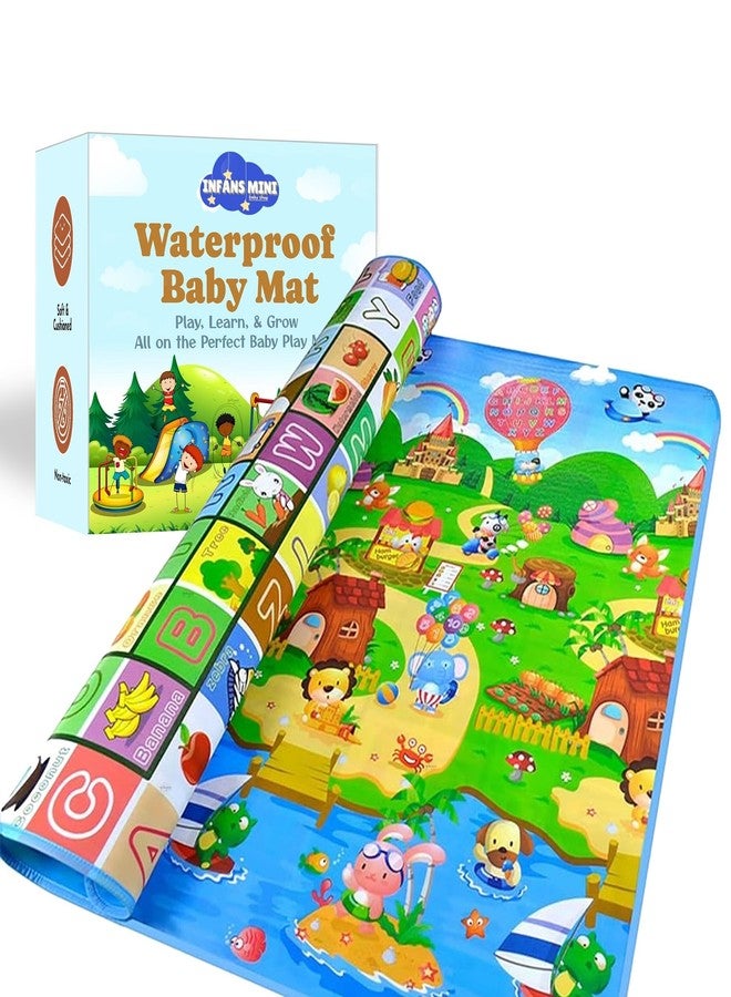Infans Mini Waterproof Play Mat for Babies Double-Sided Foam Waterproof, Floor Mat with Drawing, 6x4 Ft 0.5 CM Thickness Animals Pattern Non-Slip Crawl Floor Mat (Green) - Image 1