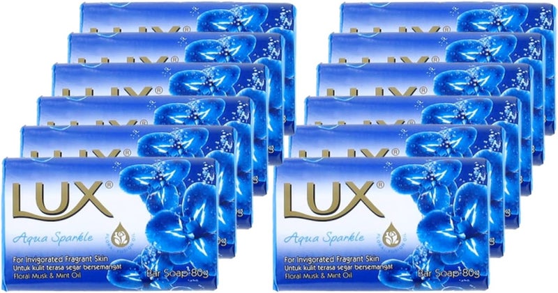 Lux Aqua Sparkle Soap Bar with Floral Musk and Mint Oil 80g x 12
