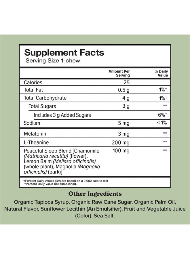 CHEWSY Peaceful Sleep Chews, Sleep Support, 3 mg Melatonin, 200 MGS L-Theanine, Chamomile, Lemon Balm, Magnolia, Nighttime Sleep Aid, Naturally Minty Chews, Promotes restful Sleep, 30-Day Supply (1)  - Image 2