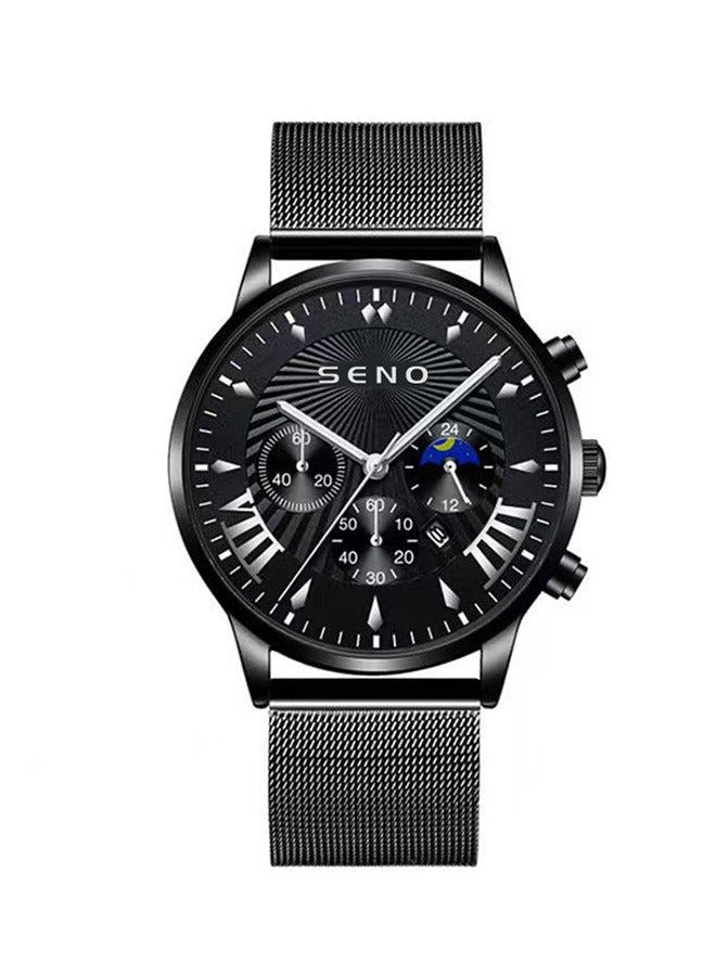 SENO Black Automatic Waterproof Quartz Men's Business Watch, Simple and Stylish Stainless Steel Strap Calendar Wristwatch - Image 1