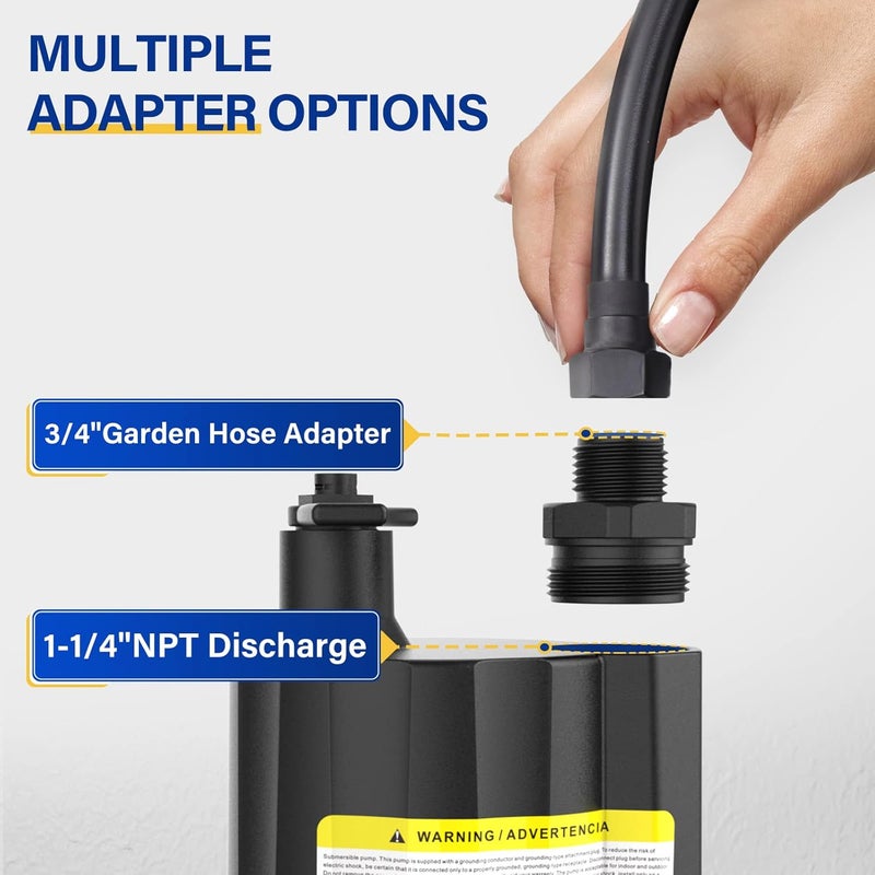 Acquaer Submersible Water Pump 1/6 HP Sump Pump Thermoplastic Utility Pump Small Electric Water Pump 1750GPH Water Remove for Basement Hot Tubs Garden Pool Cover Draining with 10 ft Cord - Image 4