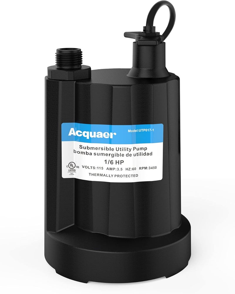 Acquaer Submersible Water Pump 1/6 HP Sump Pump Thermoplastic Utility Pump Small Electric Water Pump 1750GPH Water Remove for Basement Hot Tubs Garden Pool Cover Draining with 10 ft Cord - Image 1