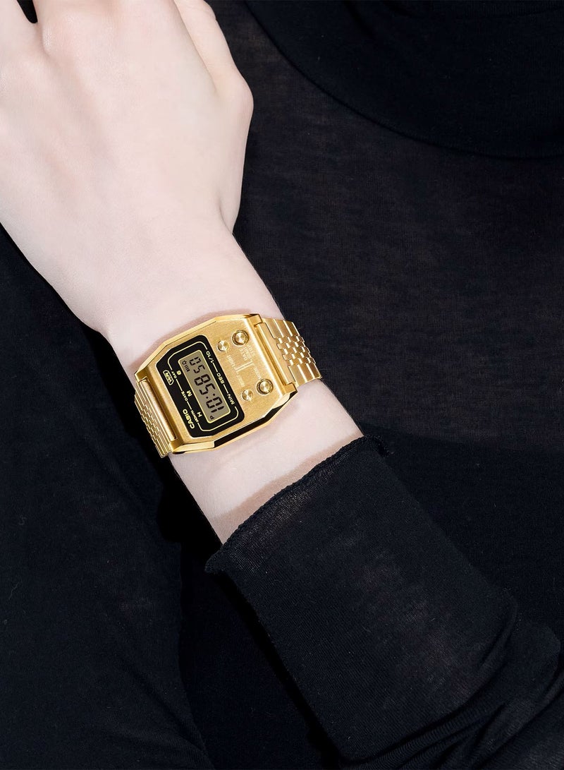 CASIO ساعة كاسيو رقمية كلاسيكية للجنسين من الستانلس ستيل باللون الذهبي A-1100G-5DF - Image 3