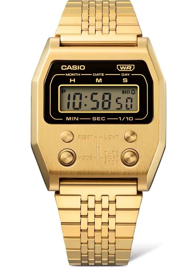 CASIO ساعة كاسيو رقمية كلاسيكية للجنسين من الستانلس ستيل باللون الذهبي A-1100G-5DF - Image 2