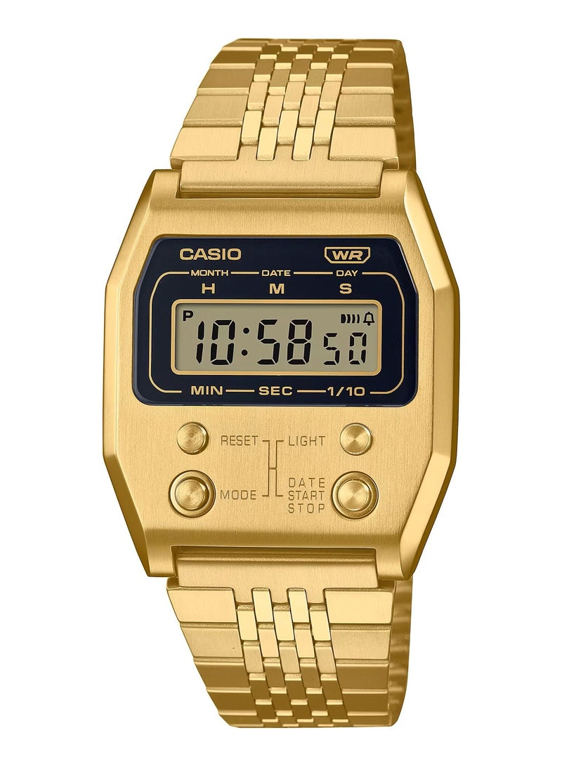 CASIO ساعة كاسيو رقمية كلاسيكية للجنسين من الستانلس ستيل باللون الذهبي A-1100G-5DF - Image 1