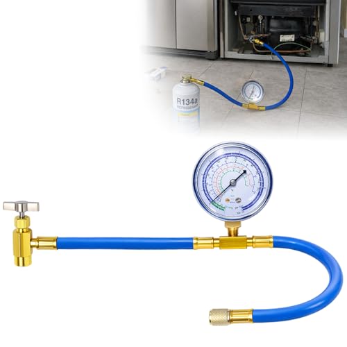 Wadoy R134a Refrigerant Charging Hose to Refrigerator AC Recharge Hose Can Tap with Gauge R134a Can to R12R22 port - Image 1