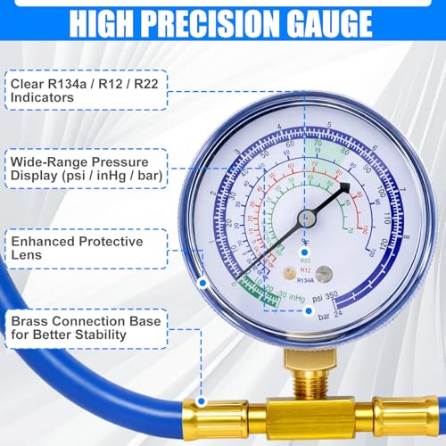 Wadoy R134a Refrigerant Charging Hose to Refrigerator AC Recharge Hose Can Tap with Gauge R134a Can to R12R22 port - Image 3