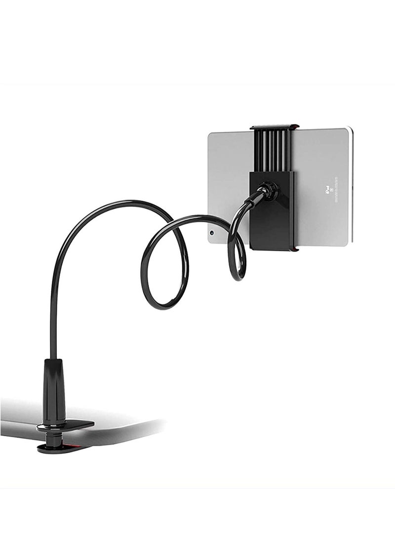 SYOSI Tablet Phone Stand Height & Angle Adjustable Swivel 360 Degree Rotation Gooseneck Flexible Arm Clamp Mount, Metal Holder for 4.3” to 7.1” Tablets and All Smartphones - Black - Image 1