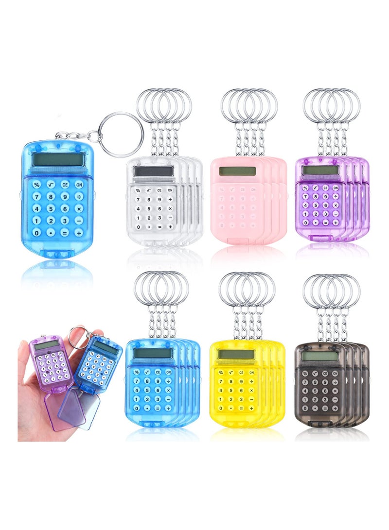 Generic 6 Pcs Mini Pocket Calculator Key Ring -   8 Digit Electronic Keychain for Kids, Students, Home  Office - Portable  Clear Flip Design - Image 2