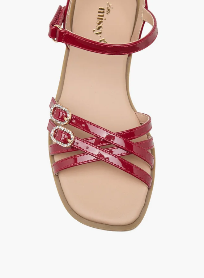 Little Missy Girls Buckle Detail Flat Sandals with Hook and Loop Closure