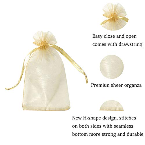 Pimuza 100pcs 5x7 inch Gifts Wrap Bags Gold, Organza Sheer Fabric Bulk, Drawstring Reusable Recycled Pouch for Baby Shower Favor, Craft Business, Beach, Standard Size Elegant Business Card, Cute Little Toy - Image 2