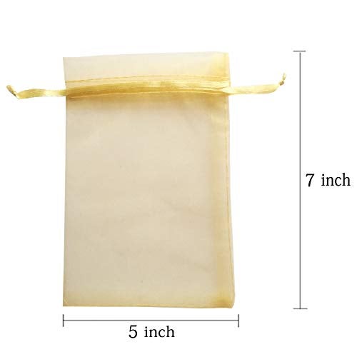 Pimuza 100pcs 5x7 inch Gifts Wrap Bags Gold, Organza Sheer Fabric Bulk, Drawstring Reusable Recycled Pouch for Baby Shower Favor, Craft Business, Beach, Standard Size Elegant Business Card, Cute Little Toy - Image 3
