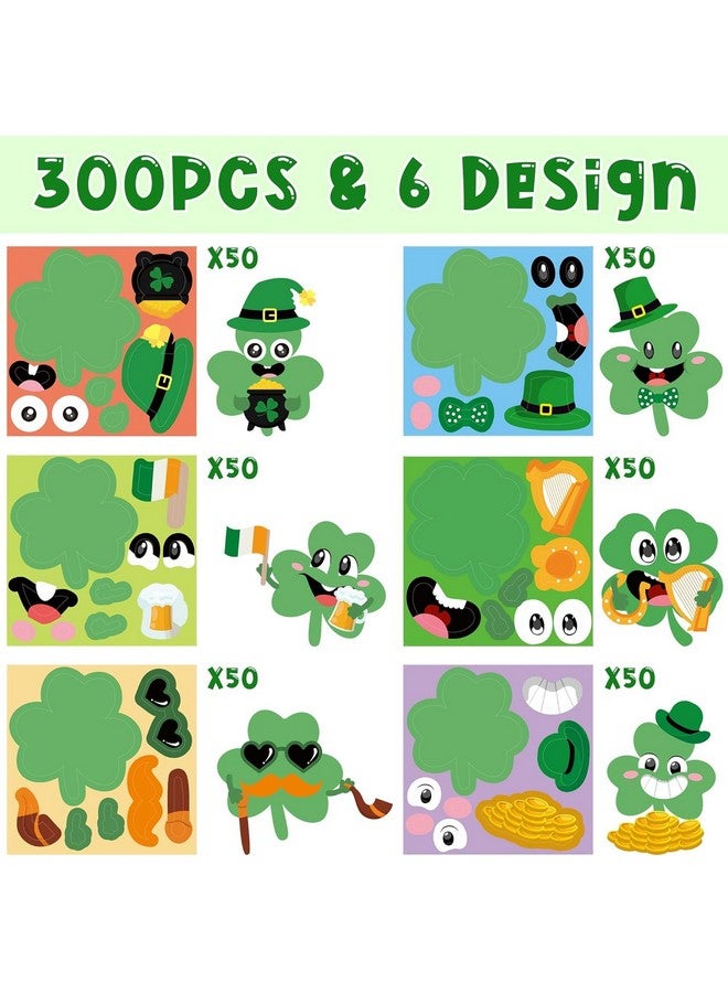 Haooryx DIY Kids' Stickers Roll - 300PCS St Patrick’s Day Sticker Scene Roll Make Your Own Irish Shamrock Face DIY Lucky Clover Self Adhesive Giftwrap Art Craft for Kids Party Gift Wraping Tags Label - Image 2