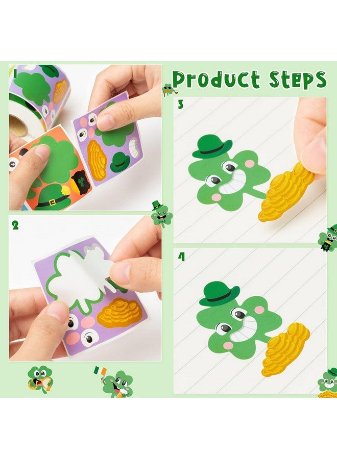 Haooryx DIY Kids' Stickers Roll - 300PCS St Patrick’s Day Sticker Scene Roll Make Your Own Irish Shamrock Face DIY Lucky Clover Self Adhesive Giftwrap Art Craft for Kids Party Gift Wraping Tags Label - Image 4