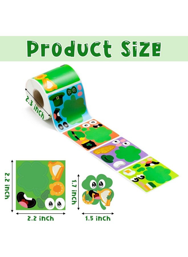 Haooryx DIY Kids' Stickers Roll - 300PCS St Patrick’s Day Sticker Scene Roll Make Your Own Irish Shamrock Face DIY Lucky Clover Self Adhesive Giftwrap Art Craft for Kids Party Gift Wraping Tags Label - Image 3