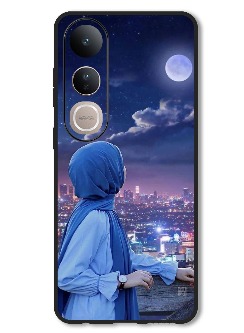 Theodor Case Compatible with Vivo V50 Lite Protection Shockproof Bumper Cover Hijab Girl Looking at Moon - Image 1