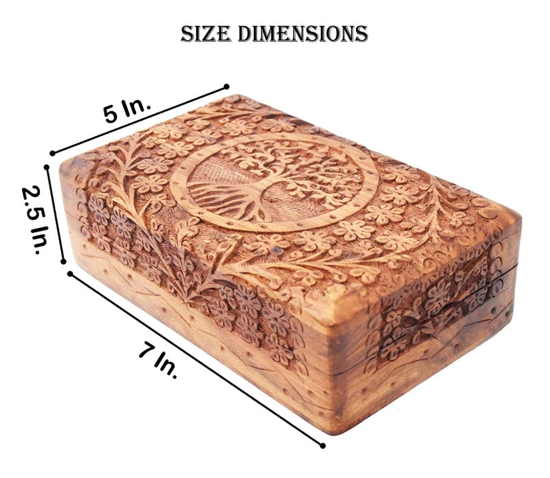 Woodiva Handmade Sheesham Wooden Rectangular Storage Box Hand Carved Tree design Jewelry Box & Decorative Gift Box (7X5 X2.5 inches) - Image 3