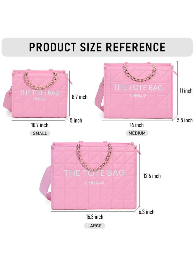 Chinllo Tote Bag for Women, Quilted Chains Stachel Purse and Handbags with Shoulder Strap (E.Pink-S) - Image 3