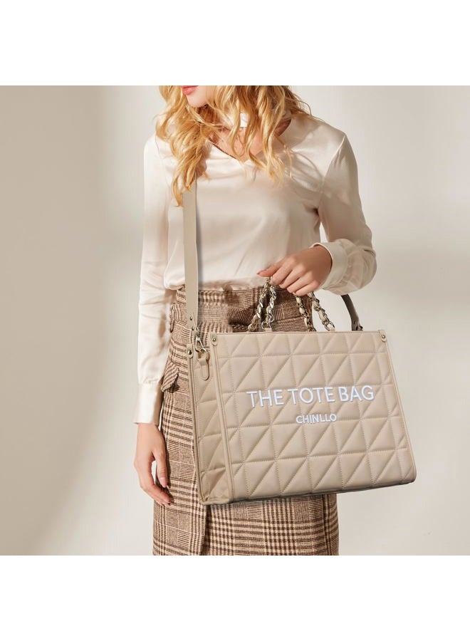Chinllo Tote Bag for Women, Quilted Chains Stachel Purse and Handbags with Shoulder Strap (E.Pink-S) - Image 2