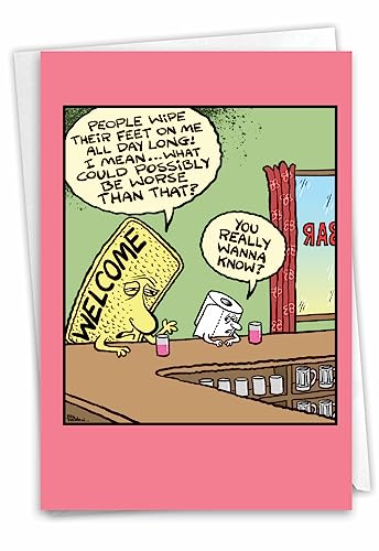 NobleWorks Funny Cartoon Birthday Greeting Card for Men and Women with 5 x 7 Inch Envelope (1 Card) Bday Welcome Mat C9283BDG - Image 1