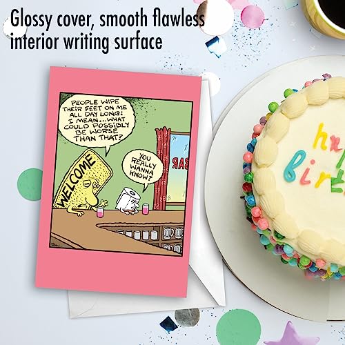 NobleWorks Funny Cartoon Birthday Greeting Card for Men and Women with 5 x 7 Inch Envelope (1 Card) Bday Welcome Mat C9283BDG - Image 5