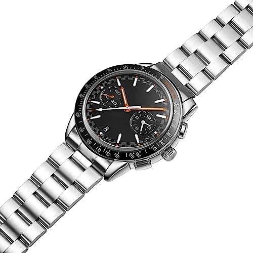 Juntan Stainless Steel Curved Solid End Tapered 21mm Watch Band Metal Watch Strap Bracelet for Men Women with Deployment Double FlipLock Buckle Silver - Image 2
