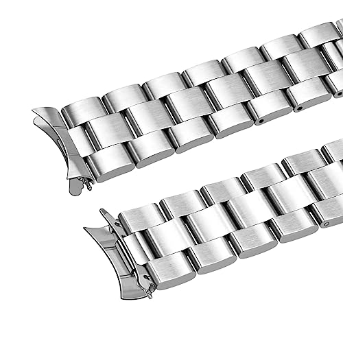 Juntan Stainless Steel Curved Solid End Tapered 21mm Watch Band Metal Watch Strap Bracelet for Men Women with Deployment Double FlipLock Buckle Silver - Image 4