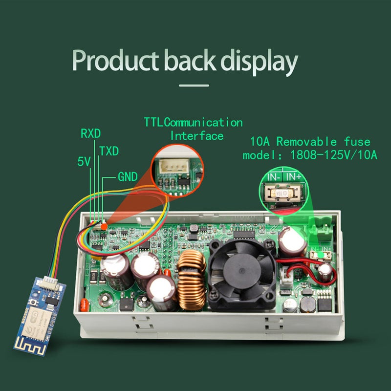 موديول خفض الجهد المُثبت (محول خفض الجهد) مع شاشة LCD للطاقة المنظمة التي تعمل بتيار مستمر، مع صيانة الجهد الثابت والتيار الثابت، 60 فولت 8 أمبير 480 واط - Image 3