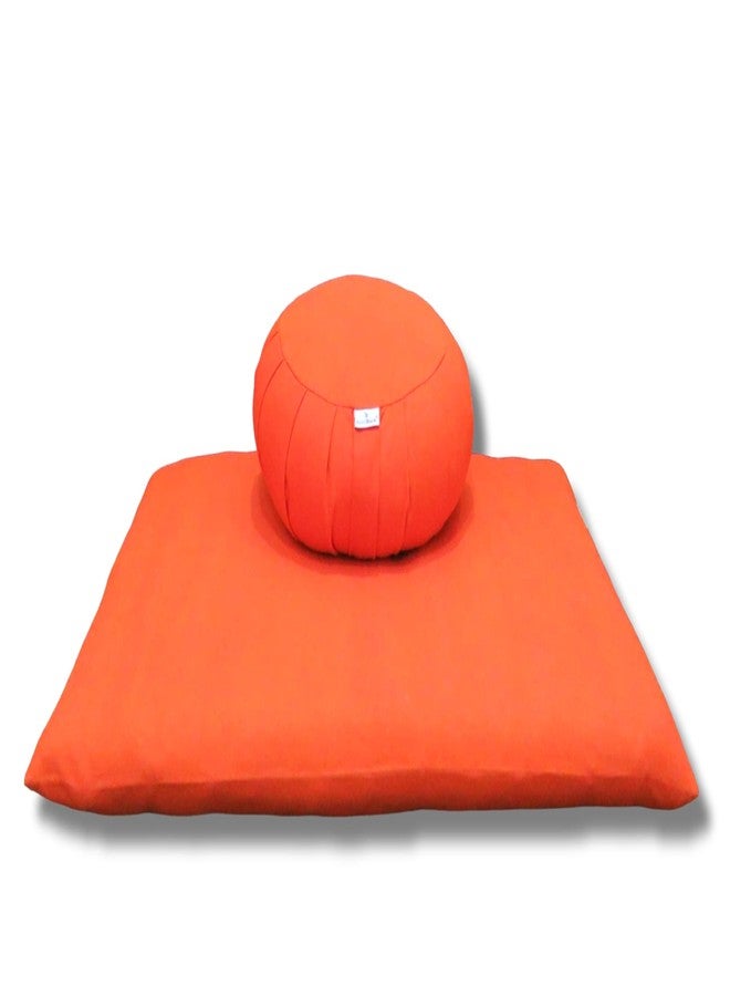 NutriBuck مجموعة وسادة حصيرة اليوغا والتأمل NutriBuck® ZAFU & Zabuton محشوة بقشور الحنطة السوداء (برتقالي) - Image 1