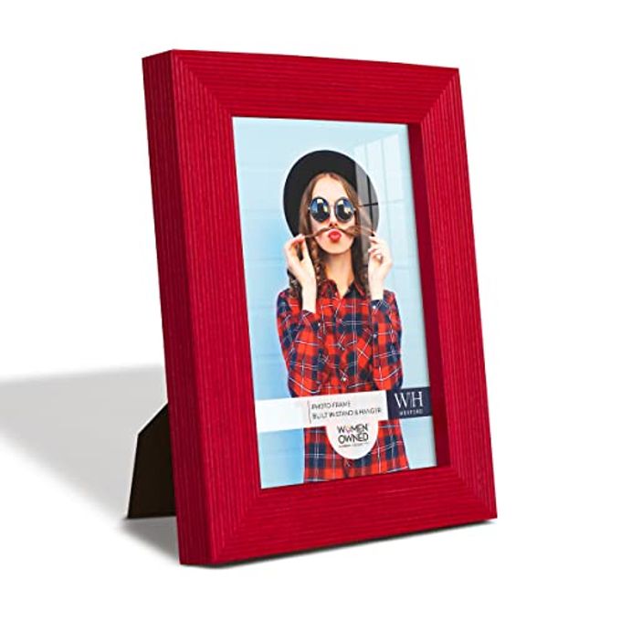 35X5 INCH PICTURE FRAME MODERN STYLE WOOD PATTERN AND HIGH DEFINITION GLASS READY FOR WALL AND TABLETOP PHOTO DISPLAY RED FRAME