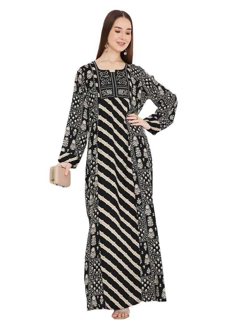 HANA & SARA UNIQUE STYLE PRINTED WITH THREAD EMBROIDERY LONG VISCOSE ARABIC KAFTAN JALABIYA DRESSES