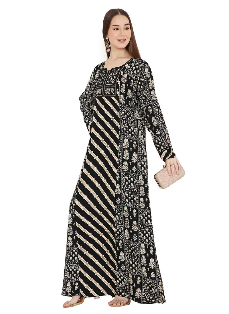 HANA & SARA UNIQUE STYLE PRINTED WITH THREAD EMBROIDERY LONG VISCOSE ARABIC KAFTAN JALABIYA DRESSES