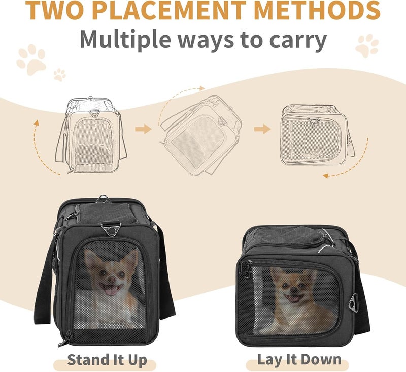 Petsfit Cat Carrier Airline Approved ，Large Cat Carrier,Foldable Cat Carriers Medium Two-Way Placement on Plane for Cats and Small Dogs, Black - Image 3