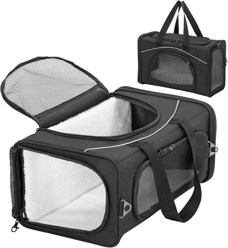 Petsfit Cat Carrier Airline Approved ，Large Cat Carrier,Foldable Cat Carriers Medium Two-Way Placement on Plane for Cats and Small Dogs, Black - Image 1