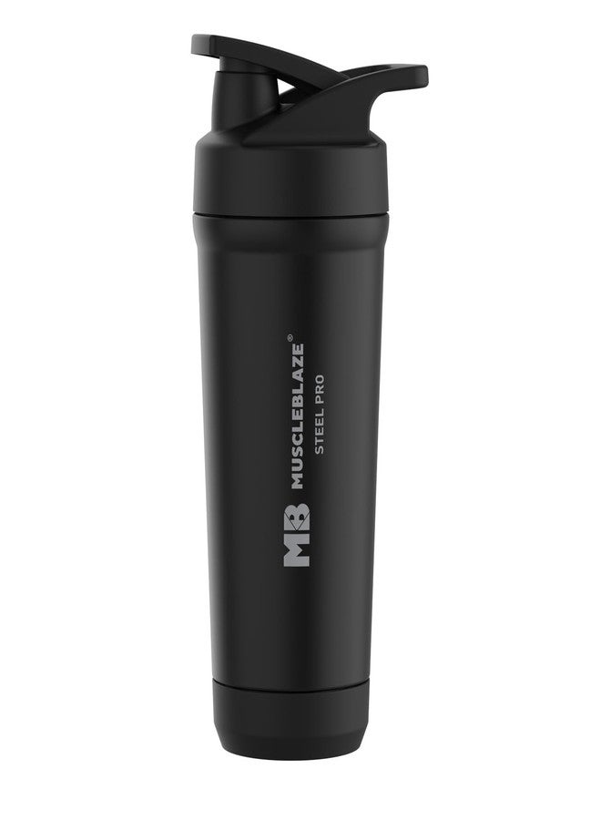 MuscleBlaze Stainless Steel Gym Shaker Pro (Black, 700ml) - Image 1