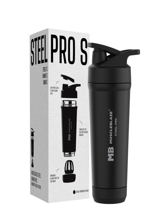 MuscleBlaze Stainless Steel Gym Shaker Pro (Black, 700ml) - Image 2