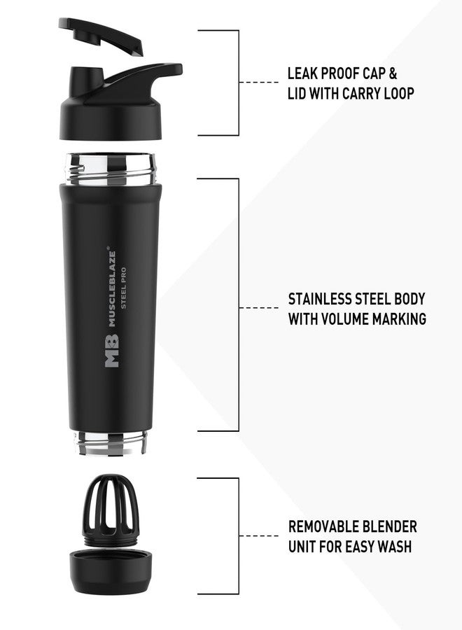 MuscleBlaze Stainless Steel Gym Shaker Pro (Black, 700ml) - Image 5