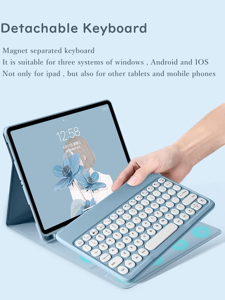 حقيبة لوحة مفاتيح لجهاز iPad Mini 7 A17 Pro / iPad Mini الجيل السادس 8.3 بوصة، حقيبة لوحة مفاتيح ملونة بأزرار دائرية لطيفة، غطاء لوحة مفاتيح بلوتوث لاسلكي قابل للفصل، أسود - Image 3