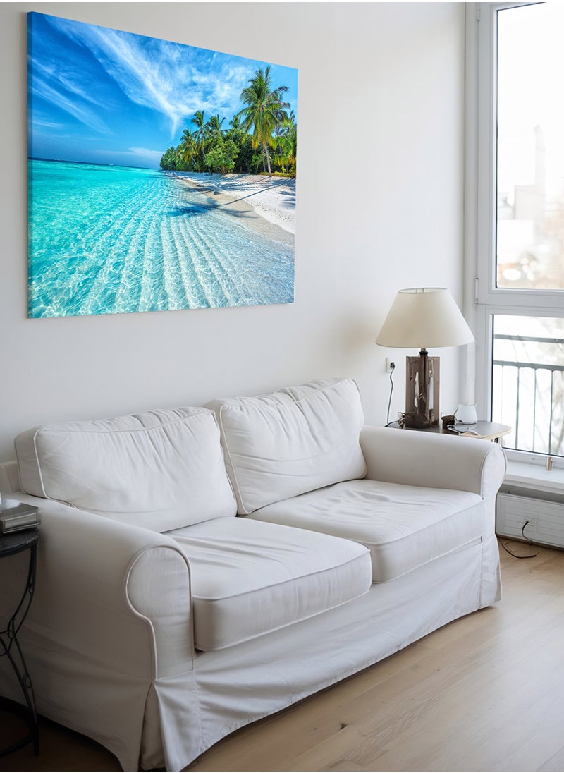 LOWHA Canvas Wall Art Stretched Over Wooden Frame with Scenery of Maldives Beach View  - Image 1