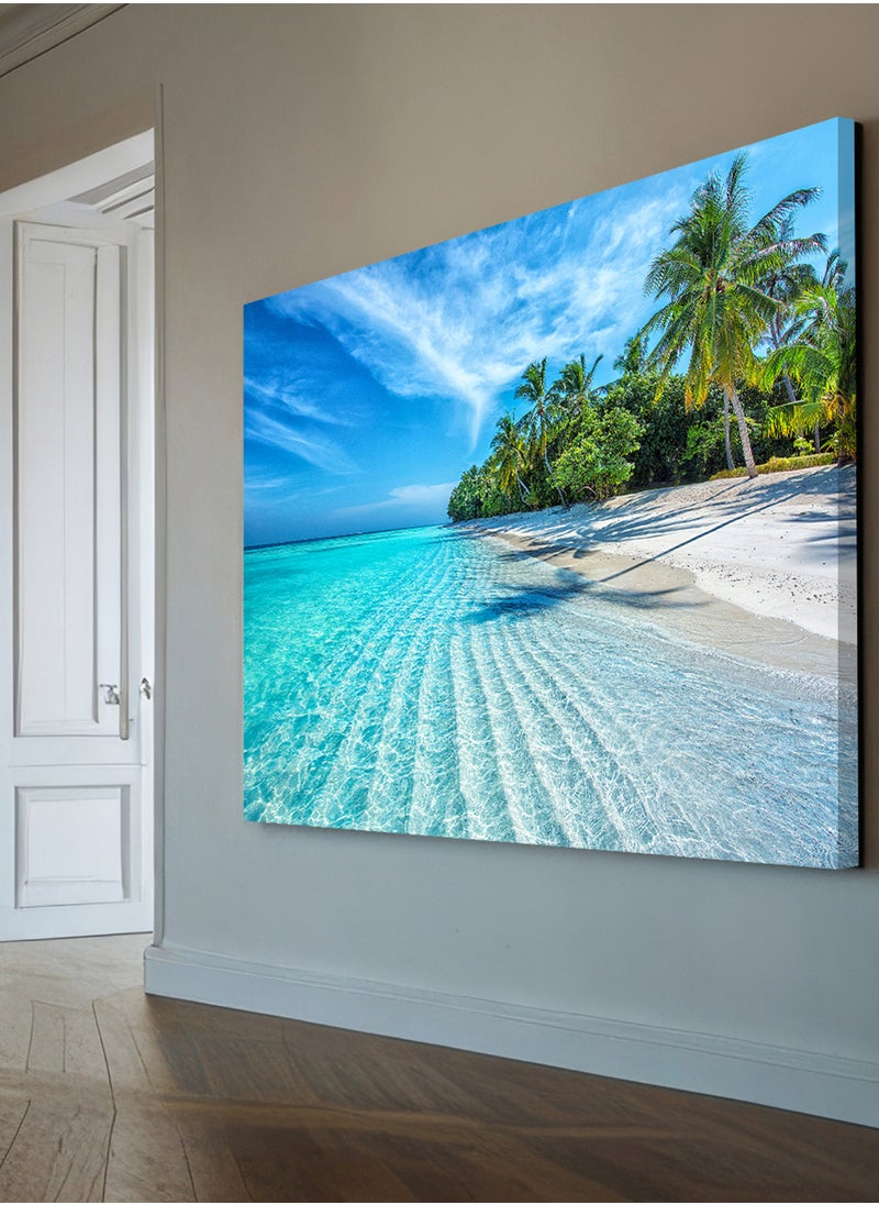 LOWHA Canvas Wall Art Stretched Over Wooden Frame with Scenery of Maldives Beach View  - Image 2