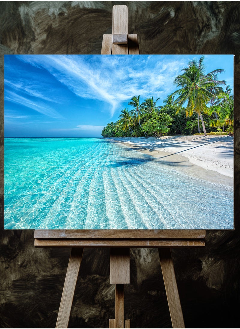 LOWHA Canvas Wall Art Stretched Over Wooden Frame with Scenery of Maldives Beach View  - Image 3