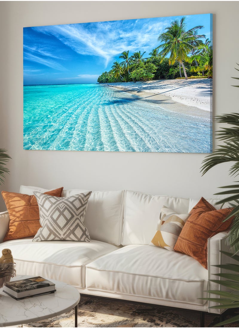 LOWHA Canvas Wall Art Stretched Over Wooden Frame with Scenery of Maldives Beach View  - Image 5