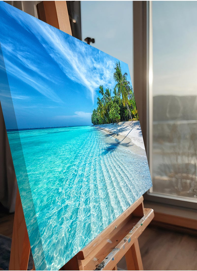 LOWHA Canvas Wall Art Stretched Over Wooden Frame with Scenery of Maldives Beach View  - Image 4
