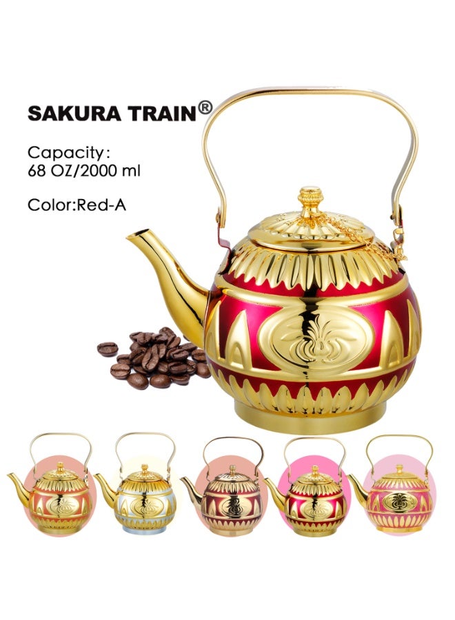 Sakura Train Purely Hand-Painted Golden-Painted Luxury Turkish Middle Eastern Style Stainless Steel Teapot Coffee Pot, Decorative Water Kettle with Handle, Multiple Colors And Capacities Available for Women, Men, Adults, Guests or For Tea Party - Best gift idea - Image 1