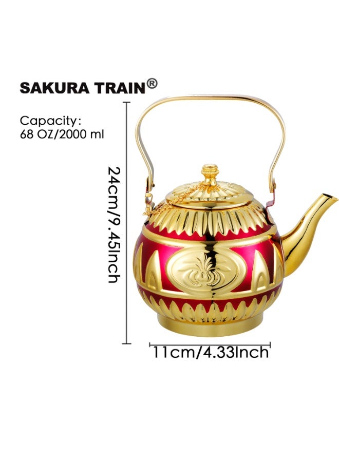 Sakura Train Purely Hand-Painted Golden-Painted Luxury Turkish Middle Eastern Style Stainless Steel Teapot Coffee Pot, Decorative Water Kettle with Handle, Multiple Colors And Capacities Available for Women, Men, Adults, Guests or For Tea Party - Best gift idea - Image 2